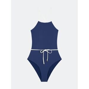 NWT Onia Margherita One-Piece Swimsuit Size Small Blue‎ White High Neck Strappy